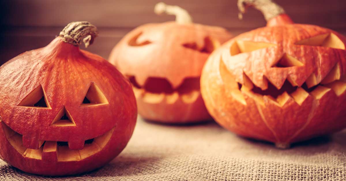 Three Jack O Lanterns with Spooky Faces