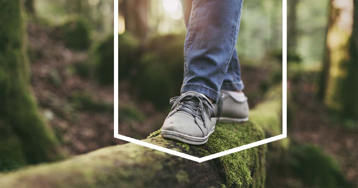 Feet Balancing on a Tree Log