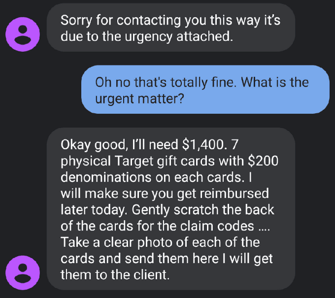 Employment Scam Text Message