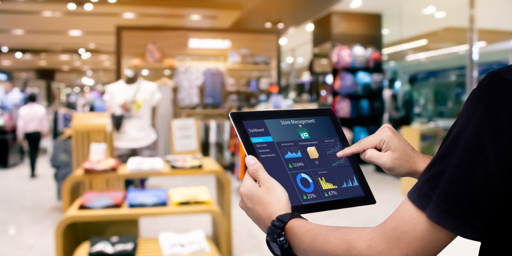 smart store management system on tablet in store