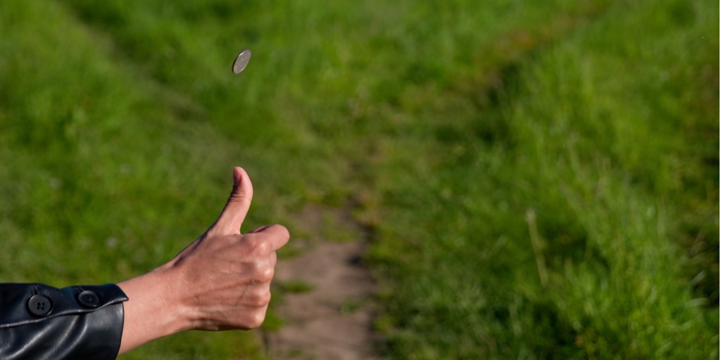 Choice of solution. Tossing a coin at a fork in a fores