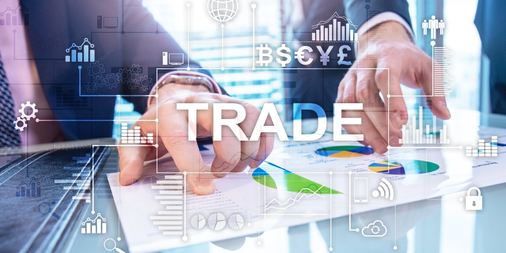 stock trading candlestick chart and diagrams on blurred
