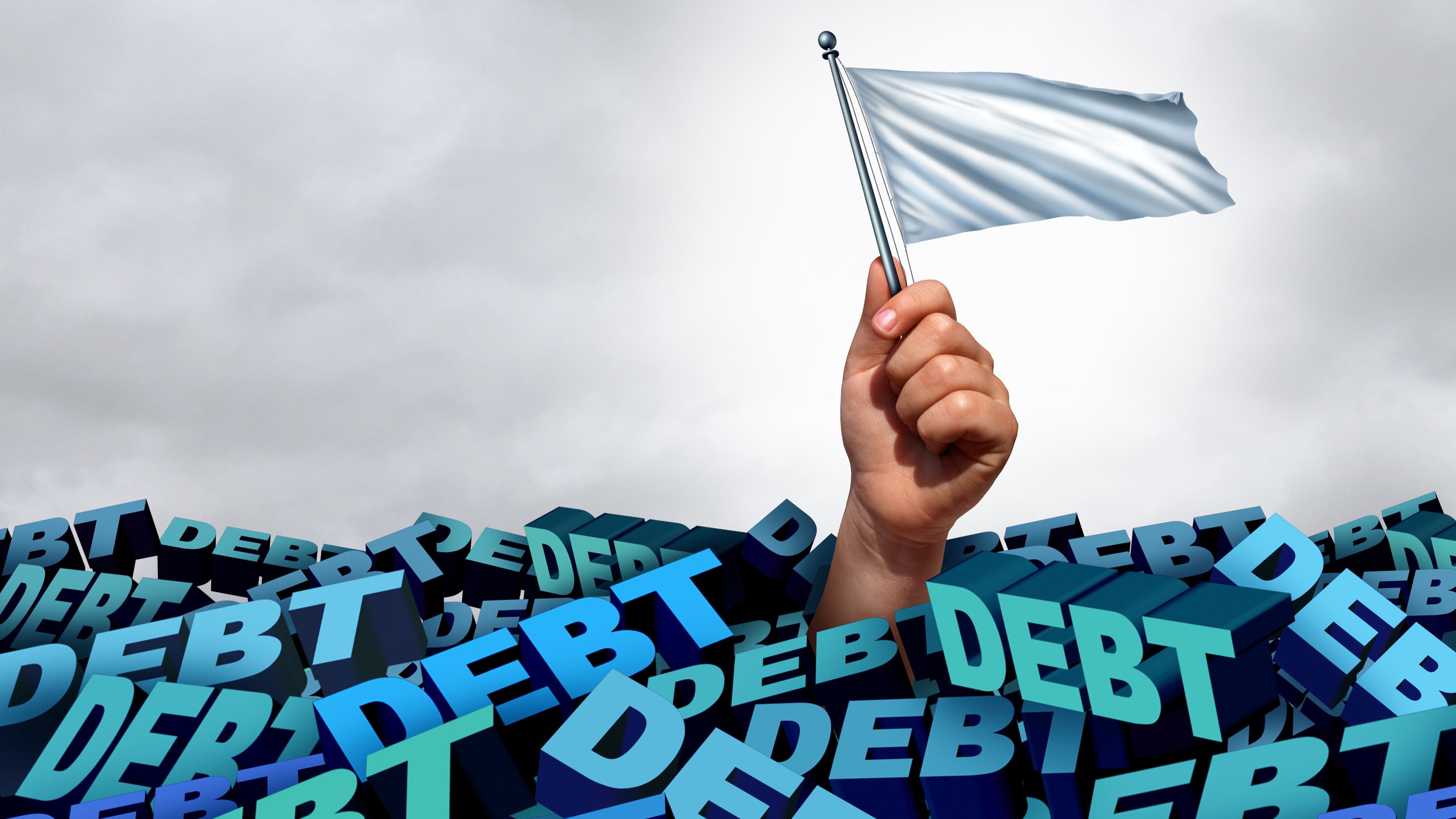 Holding up a white flag in the midst of a sea of debt. 