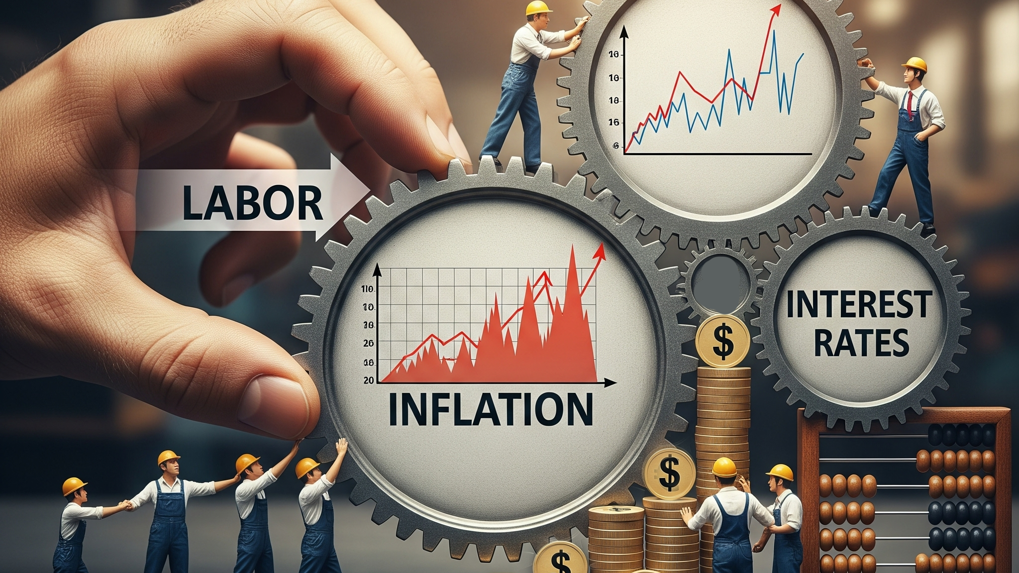showing gears depicting labor, inflation and interest r