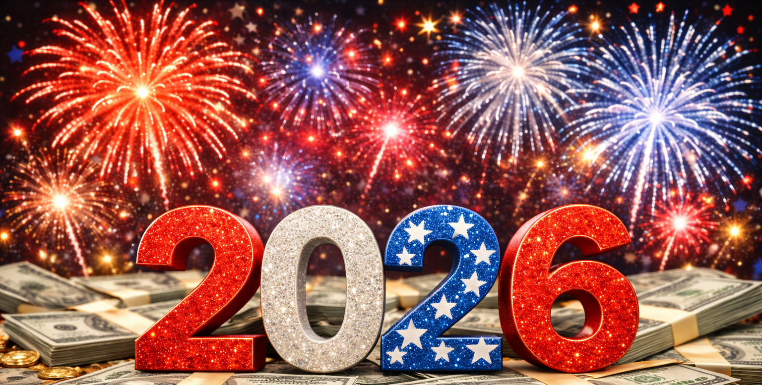 Patriotic 2026 amidst fireworks and money