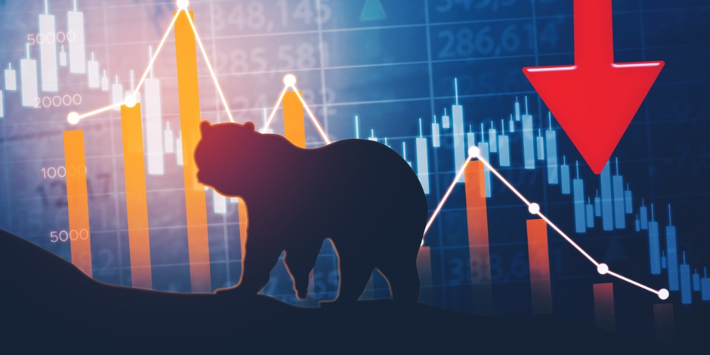 bear walking with declining finance chart picture